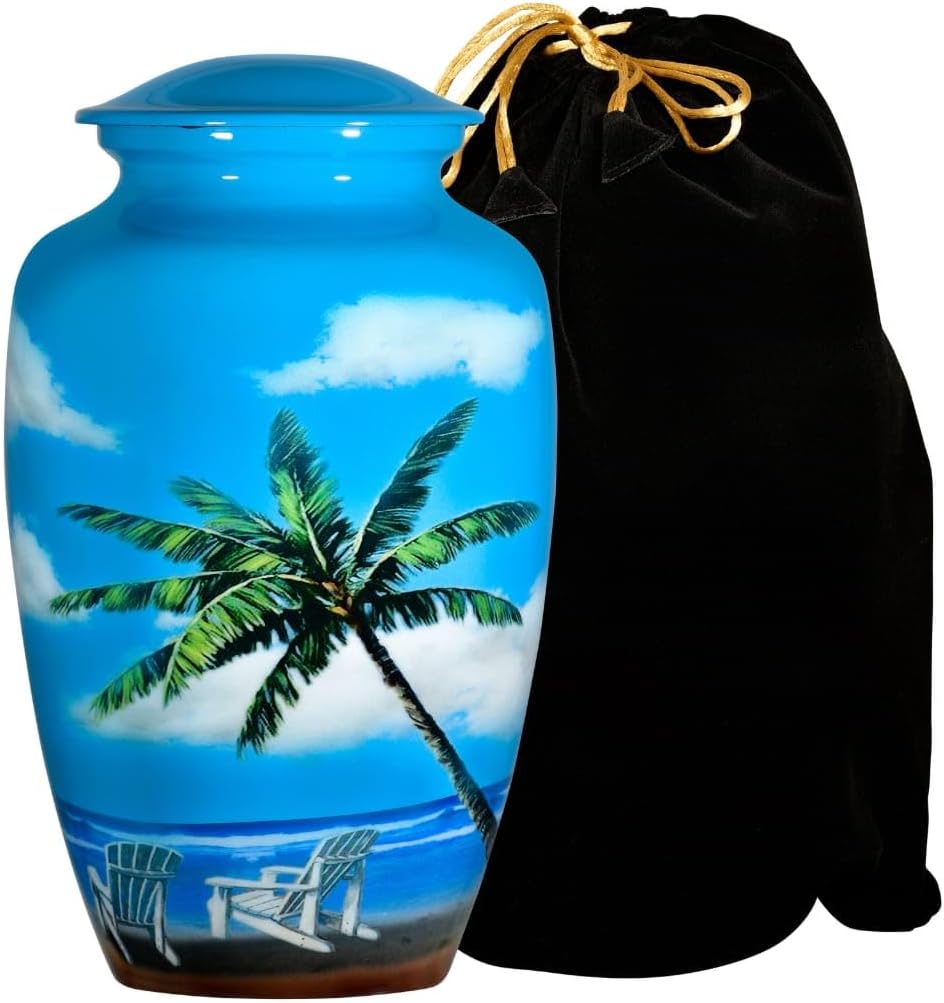 Urn Fo Ashes Adult Male-Palm Beach Oasis Adult Cremation Urn For Ashes Adult Male & Female Urns With Velvet Beg