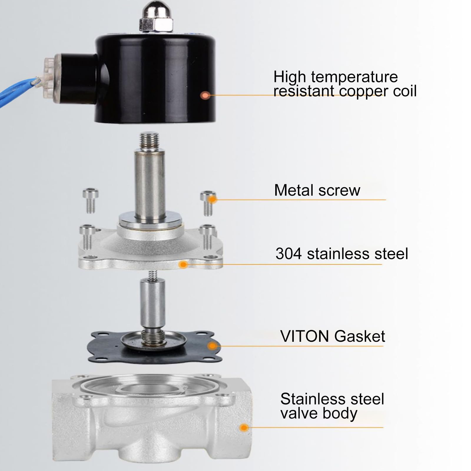 Válvula solenoide eléctrica de acero inoxidable de 3/8 pulgadas CC 12 V NPT normalmente cerrada, junta VITON para agua, aire, gas, combustible, aceite con alto rango de presión