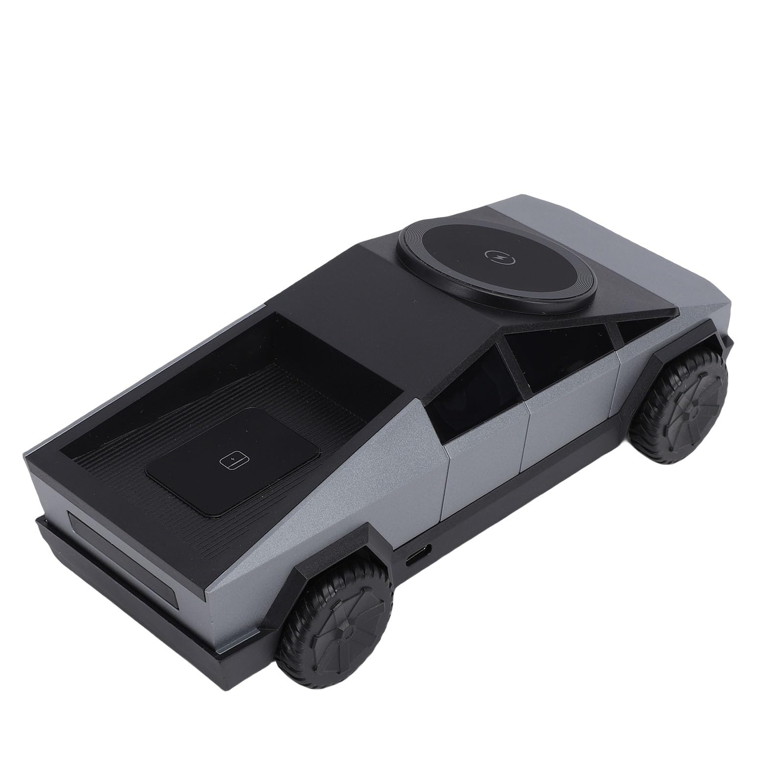 aqxreight Stazione di Ricarica Wireless 3 in 1, Caricabatterie Rotante per Modello di Auto in Scala 1:25 con Luce Ambientale per Auricolari per Orologio da Telefono (GRAY)