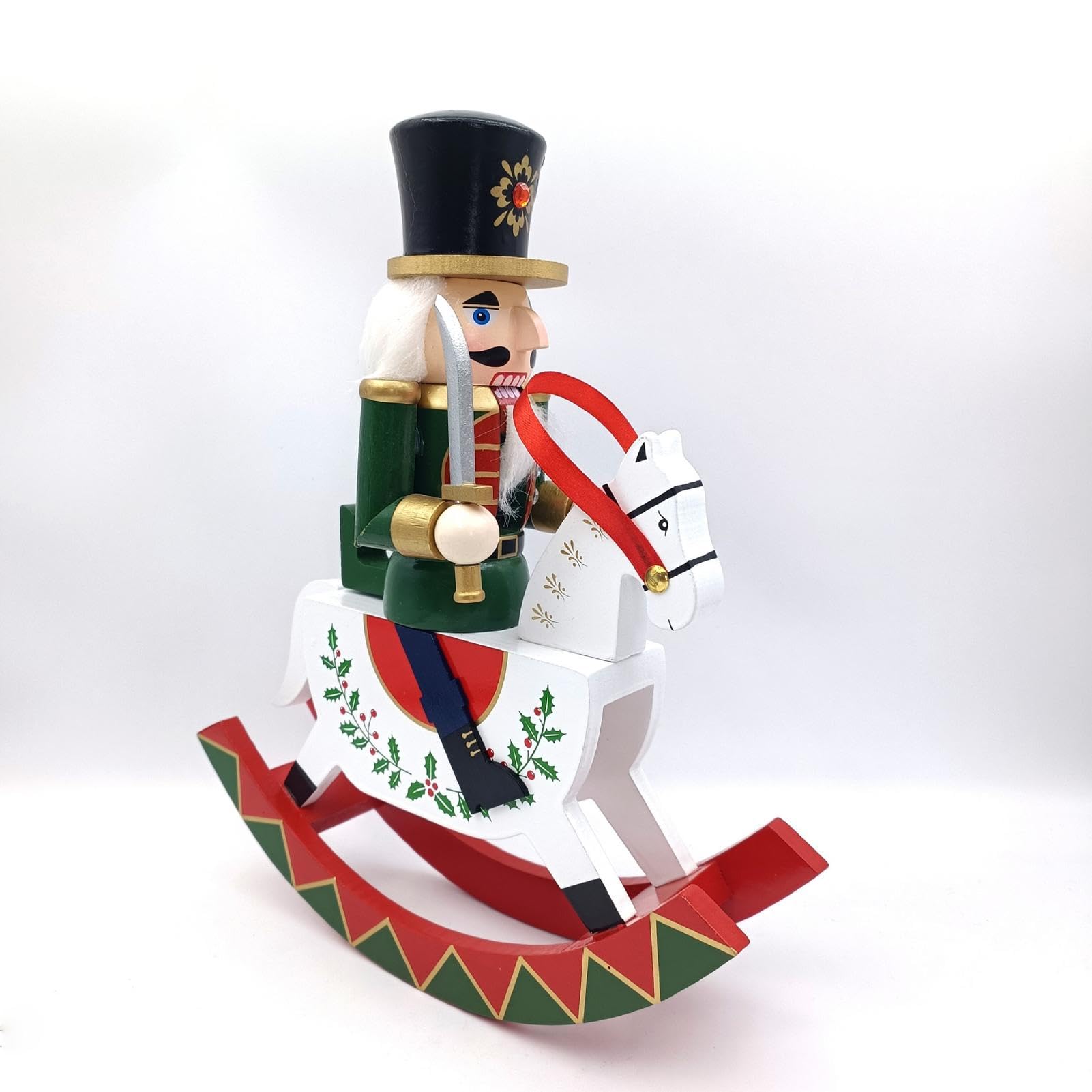 Figurine Casse-Noisette En Bois Cheval à Bascule – Décoration De Noël 14 Cm, Soldat Traditionnel, Pour Sapin Ou Centre De Table