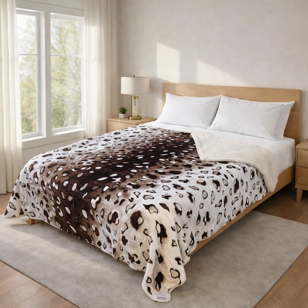 Sacred Thread Korean Mink Blanket Queen Size, Animal Print - Thick Heavy Korean Blanket - 5 LB Heavy Fleece Mink Style, 95"x 79", (Brown Cow)