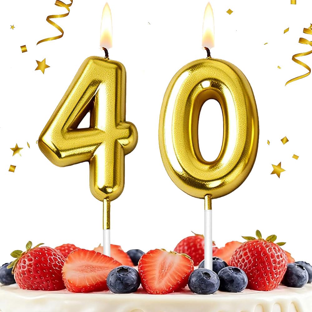 Hlwgfjdy Gold 40Th Birthday Candles Number 40 Cake Topper Happy Birthday Cake Decorations For 40Th Birthday Party, Candles For Birthday Anniversary Celebration Party Supplies