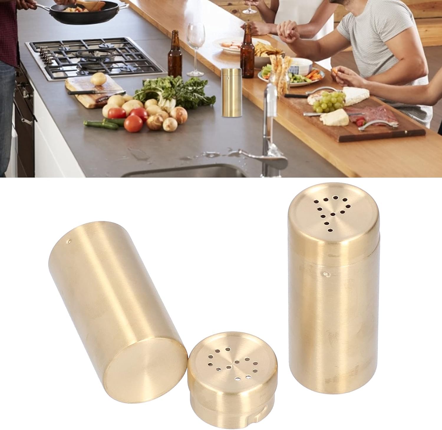 LyZap Gewürztopf, Salz- und Pfefferstreuer-Set, Metall-Salz- und Pfefferstreuer, Edelstahl-Gewürzspender, Salz- und Pfefferstreuer for Küche, Grillen (Gold) (Color : Gold)