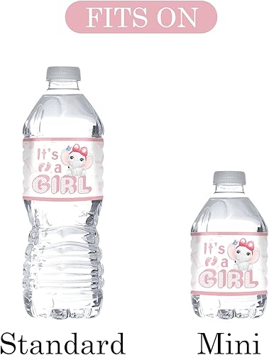 Miniatura 3 de Pink It's A Girl - Calcomanías para botellas de agua, revelación de género, envoltorios de botellas con temática de elefante, suministros de