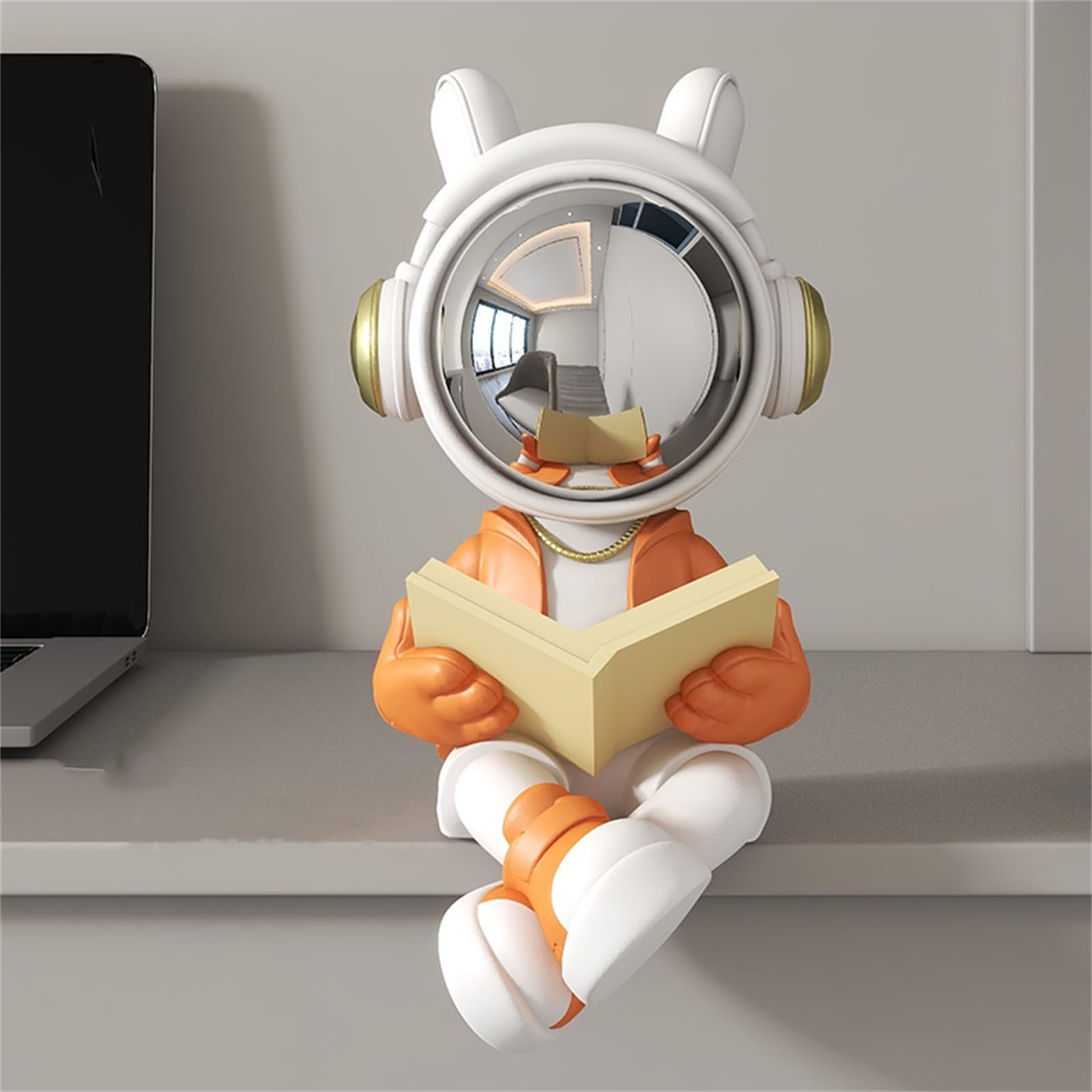 CHUOZI Astronaut Statue Spaceman Sculpture Figure Decor Home Living Room,Office,Desktop,Bookshelf Decorations (Reading (Orange) Without Base)
