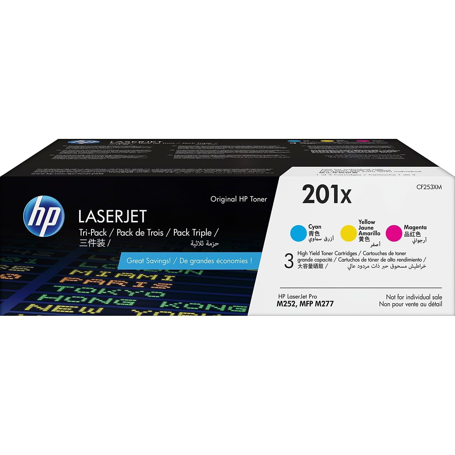 HP 201X Cyan, Magenta, Yellow High-Yield Toner Cartridge Printers (3-Pack) | Works with Color LaserJet Pro M252, Color LaserJet Pro MFP M277 Series | CF253XM