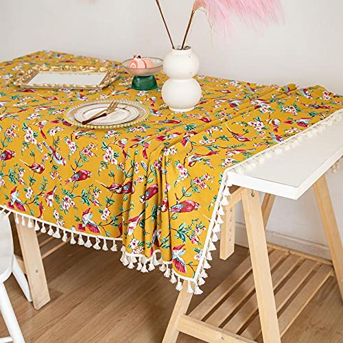 Nappe à pompons 140x300 fleur oiseau pour table de restaurant et buffet ethnique