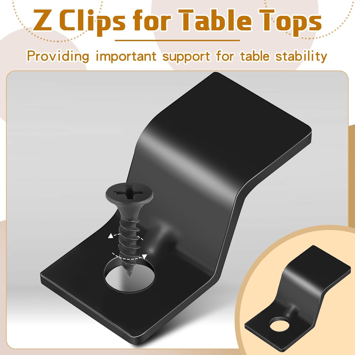 Ferraycle 200 Sets Table Top Fasteners with Screws Metal Z Clips for Table Tops Heavy Duty Z Connectors Solid Steel with Screws for Desk Furniture (Black)