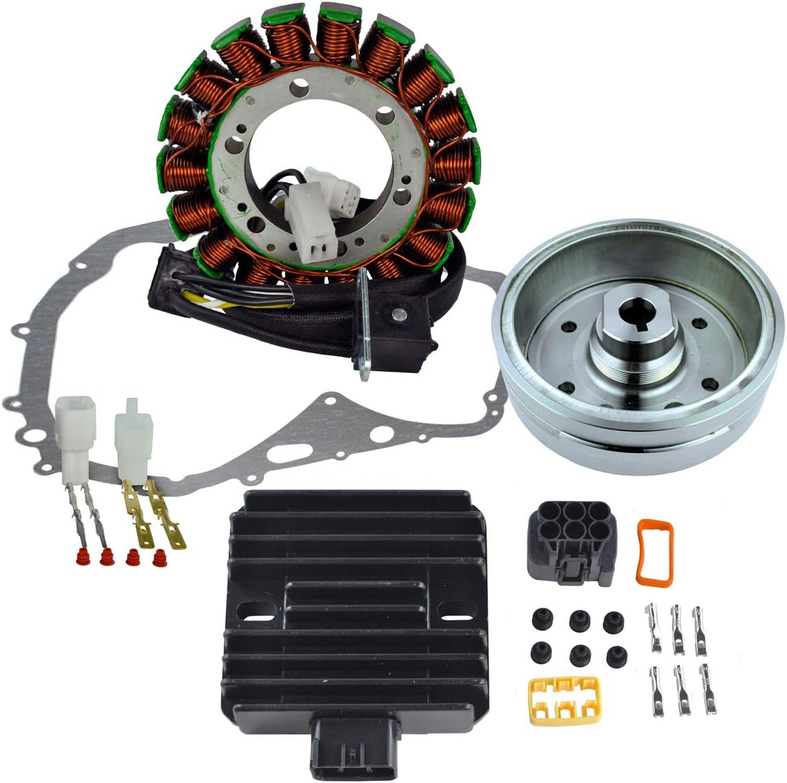 RMSTATOR Replacement for Kit Stator + Improved Magneto Flywheel + Regulator Rectifier + Crankcase Cover Gasket Suzuki LTF 400 Eiger 2002-2007 | OEM Repl.# 32102-38F00 / 32102-38F01