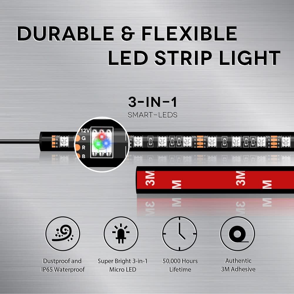 Underdash Lighting Kit, Megulla USB RGB Multi-Color LED Car Interior Lights with Sound Activation and Wireless Remote for Cars, Trucks, Pickups (4pc RGB Kit)