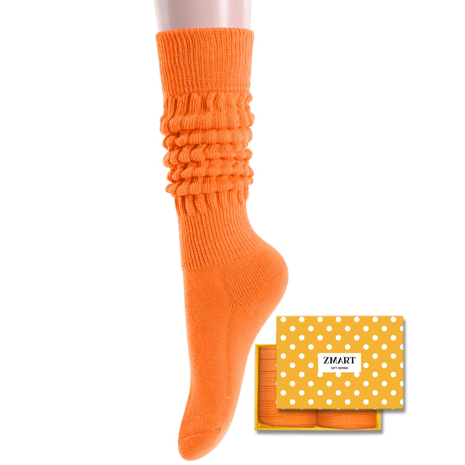 Zmart Women Slouch Socks - Cozy Scrunch Socks, 80s Style in White, Black, Orange & Cream