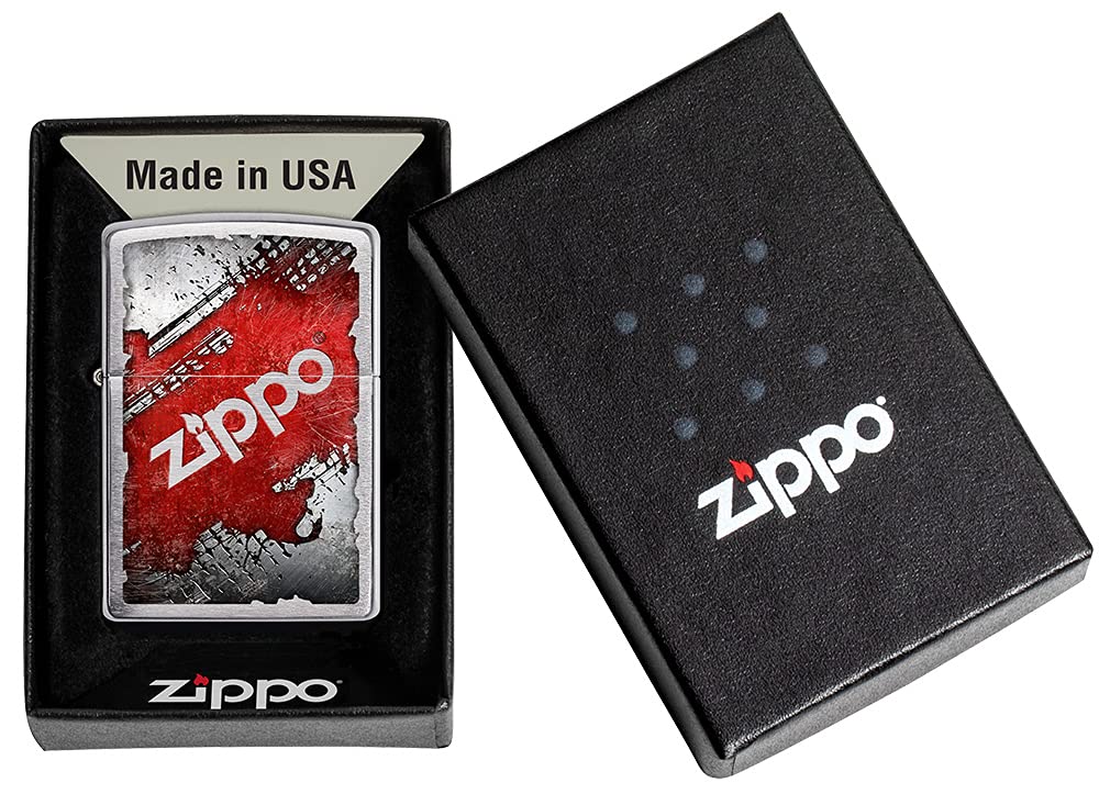 Zippo Briquet Tempête - Design Logo Argent - Chrome Brossé avec Color Image - Rechargeable - Réutilisable - Design Coupe-Vent - Coffret Cadeau - Fabriqué aux États-Unis