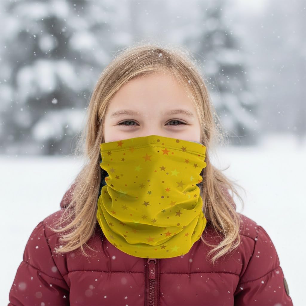 Neck Gaiter (Star Kids Yellow Pattern) Cooling Breathable Face Mask UV Protection Scarf Hiking Bandana for Men, Women, kids