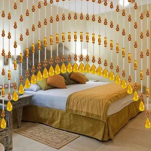 Rekelola Hanging Glass Door Beads Curtains Valance Self-Adhesive for Doorways Crystals Stran Arched Windows, Clear Crystal Room Partition Curtain Door Frame Beads for Doorways Closets 13