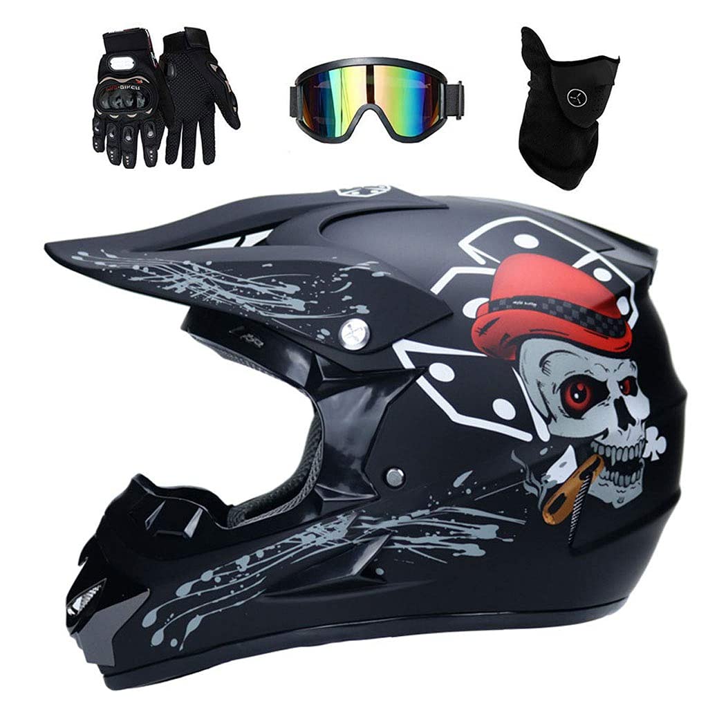 Juventud Niño Casco de Motocross, con Gafas Guantes Mascarilla, Cara Completa Offroad Calle MTB Casco de Moto, Cuesta Abajo ATV Scooter Dirt Bike Carreras de Enduro Chocar Casco