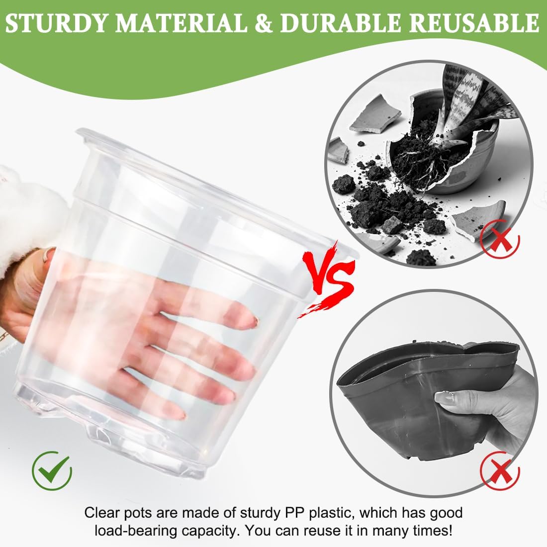 60 Pack 6 Inch Clear Nursery Pots for Plants, Flexible Plastic Plant Pots with Drainage Holes, Transparent Plant Starter Pots for Seedlings, Vegetable, Succulents, Flowers