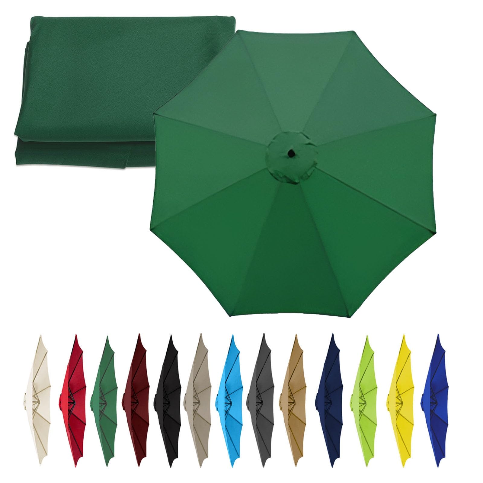 Umbrella Canopy Replacement 200cm-6 Arms 270/300cm-6/8 Arms 300cm-6/8 Arms, Patio Umbrella Replacement Cloth, Uv-Resistant, Waterproof, Washable, Easy To Install(Color:Green,Size:8 ribs-2.7m(8.8ft)) — image 1