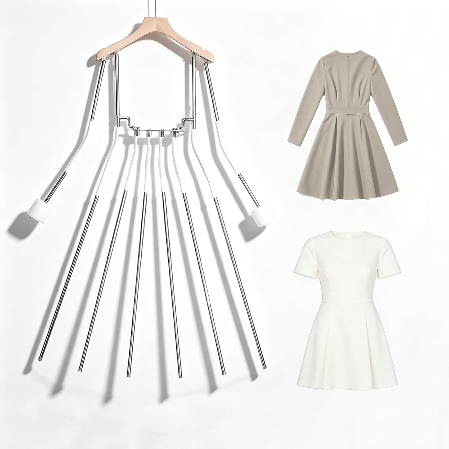 Esamploe Dress Form, Adjustable Clothing Mannequin Display, Metal Hanging Mannequin Female, 6-Bar Skirt Positioner, Universal for Both Long and Short Sleeves Dress