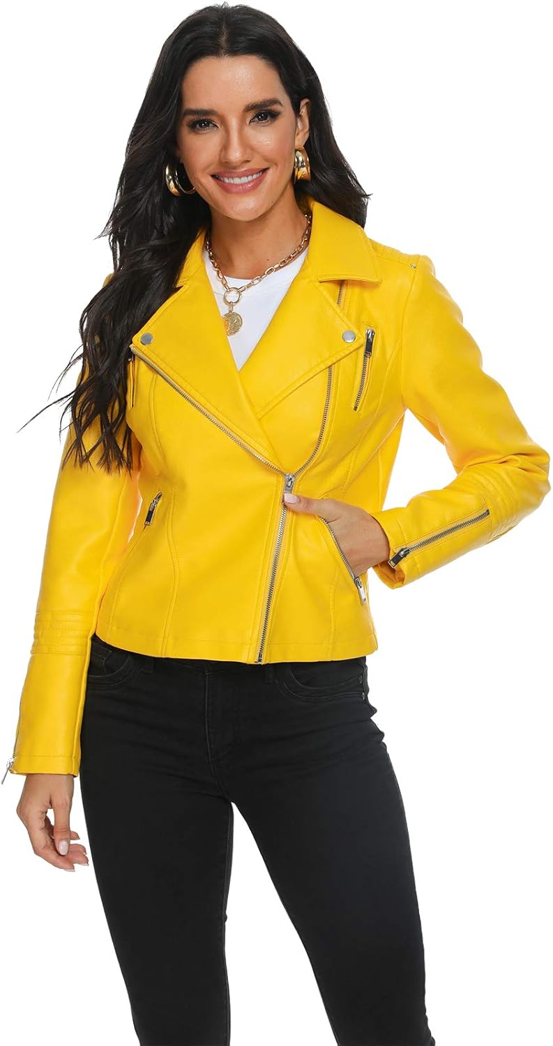 Fahsyee Faux Leather Jacket for Women, Vegan Jackets Moto Biker Motocycle Coat - Image 3