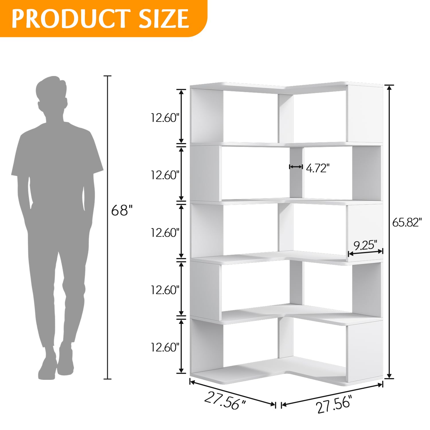 IOTXY 6-Tier L-Shaped Corner Bookshelf - 66