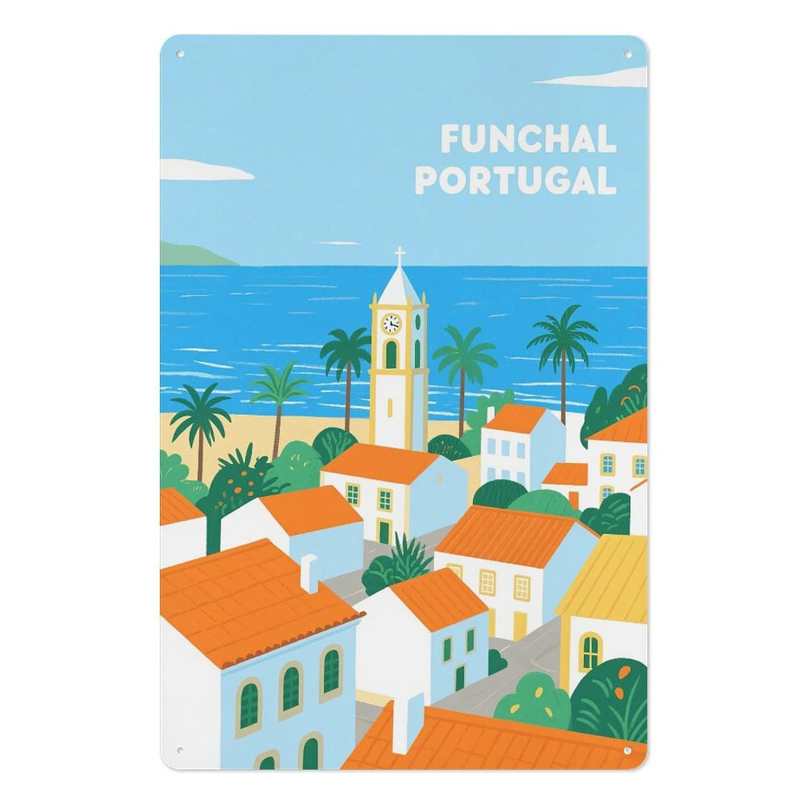 Funchal Portugal Retro Design Tin Paintings Vintage Tin Sign 08x12inch(20x30cm) Wall Art for Home Office Bedroom Living Room Cafes Wall Decor