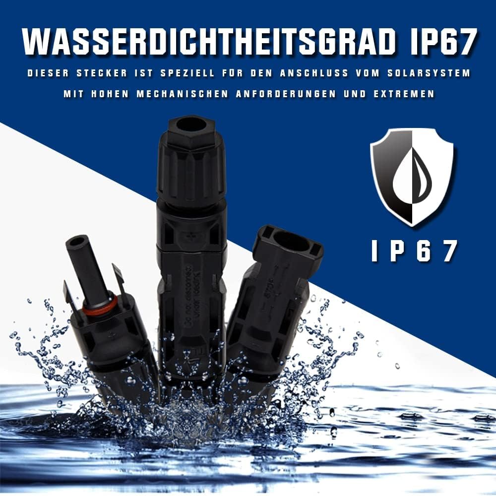 2PACK 10mm² Solarkabel 10+10m Rot+Schwarz,max. 1800V Verlängerungskabel | 12AWG, mit Solarstecker IP67 Doppelt Isolierter Qualitätsdraht Solarkabel PV-Kabel für Solarpanel Wechselrichter Laderegler