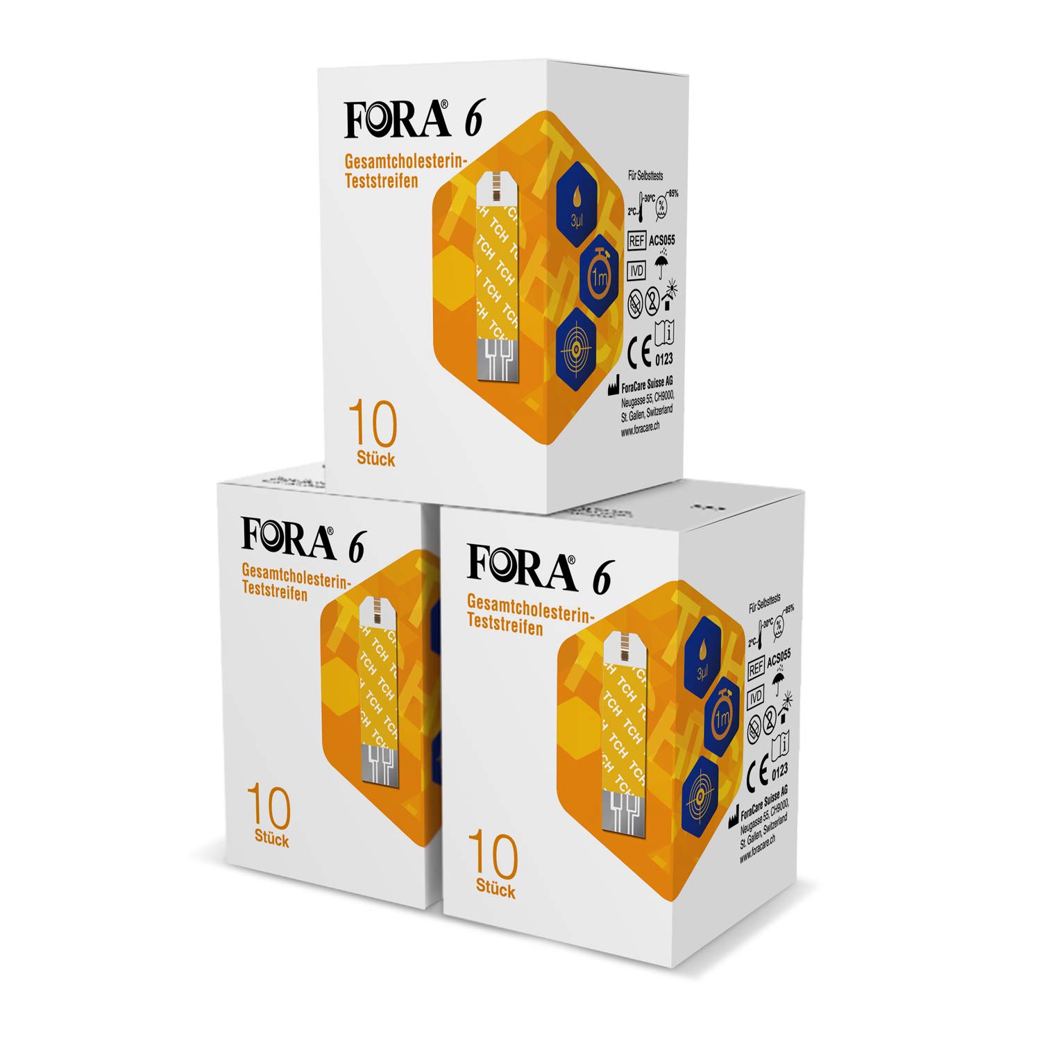 FORA 6 Total Cholesterol Test Strip (ACS055,Foil)(10pcs/Box) *3