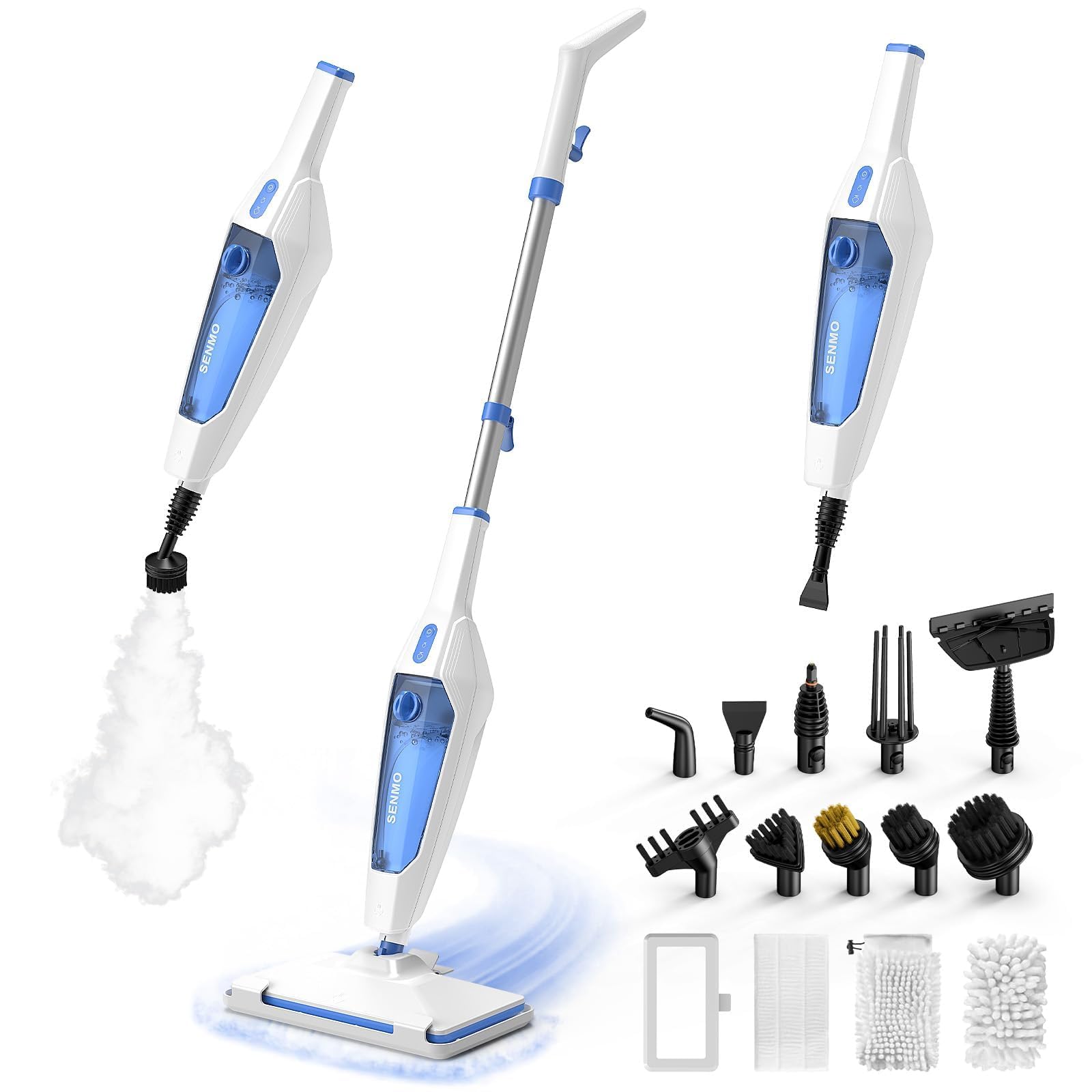 SENMO Dampfreiniger 14-in-1 mit abnehmbarem Handdampfreiniger | 1300W 228°F Tiefenreinigungs-Multidampfreiniger mit 14 Zubehör, für Böden, Parkett, Fliesen, Fugen, Teppich, Küche & Bad