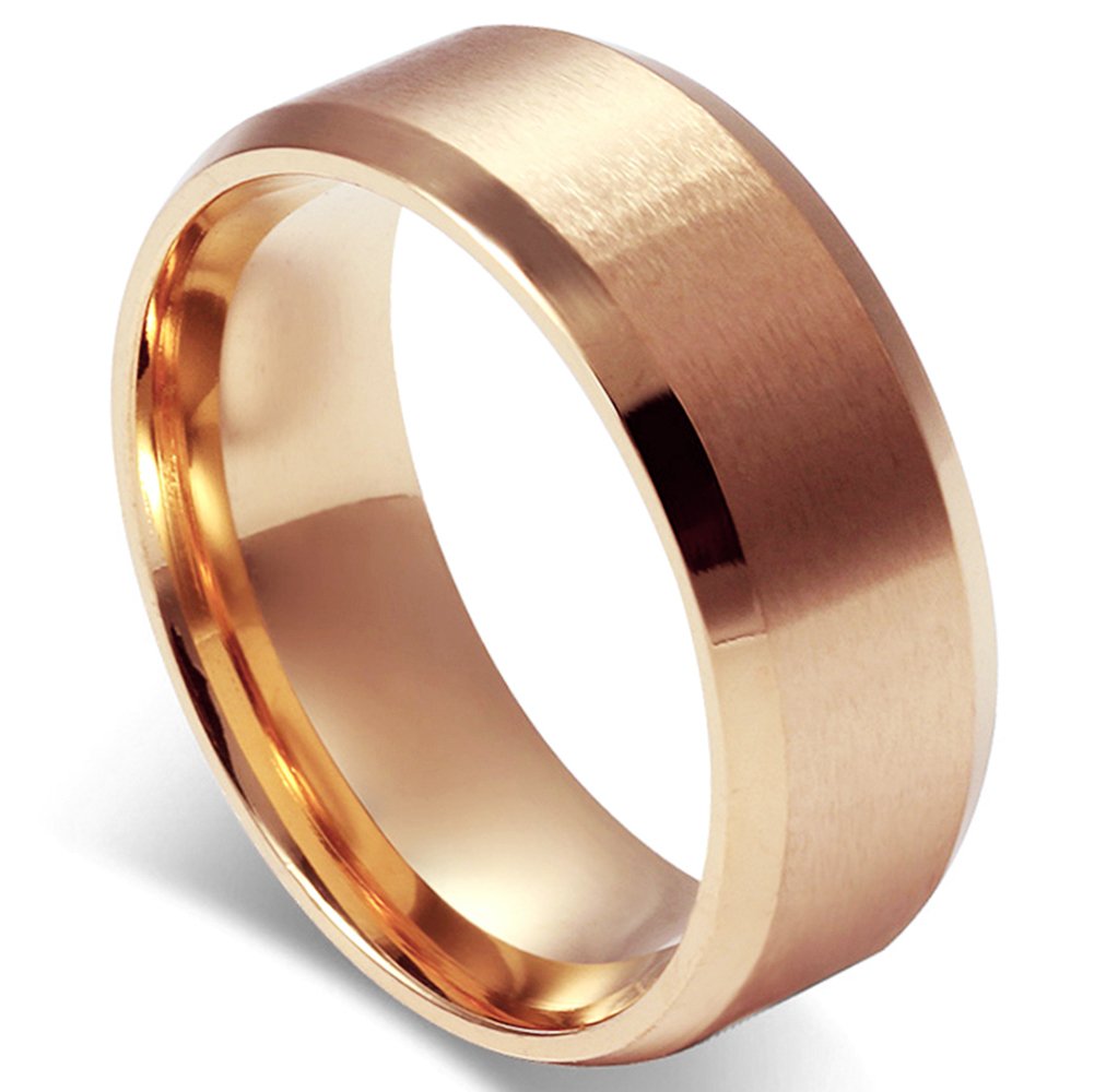 Flongo Anillos hombre, Anillo clásico para boda compromiso, Acero inoxidable 8mm, Estilo retro neutral Negro, Dorado, Platedo, Anillo unisex talla 9-33(ES)