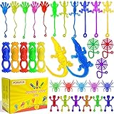 48 Pieces Vinyl Stretchy Sticky Toys Multi-color and Multi-style Novelty Large Sticky Hands, Flying...