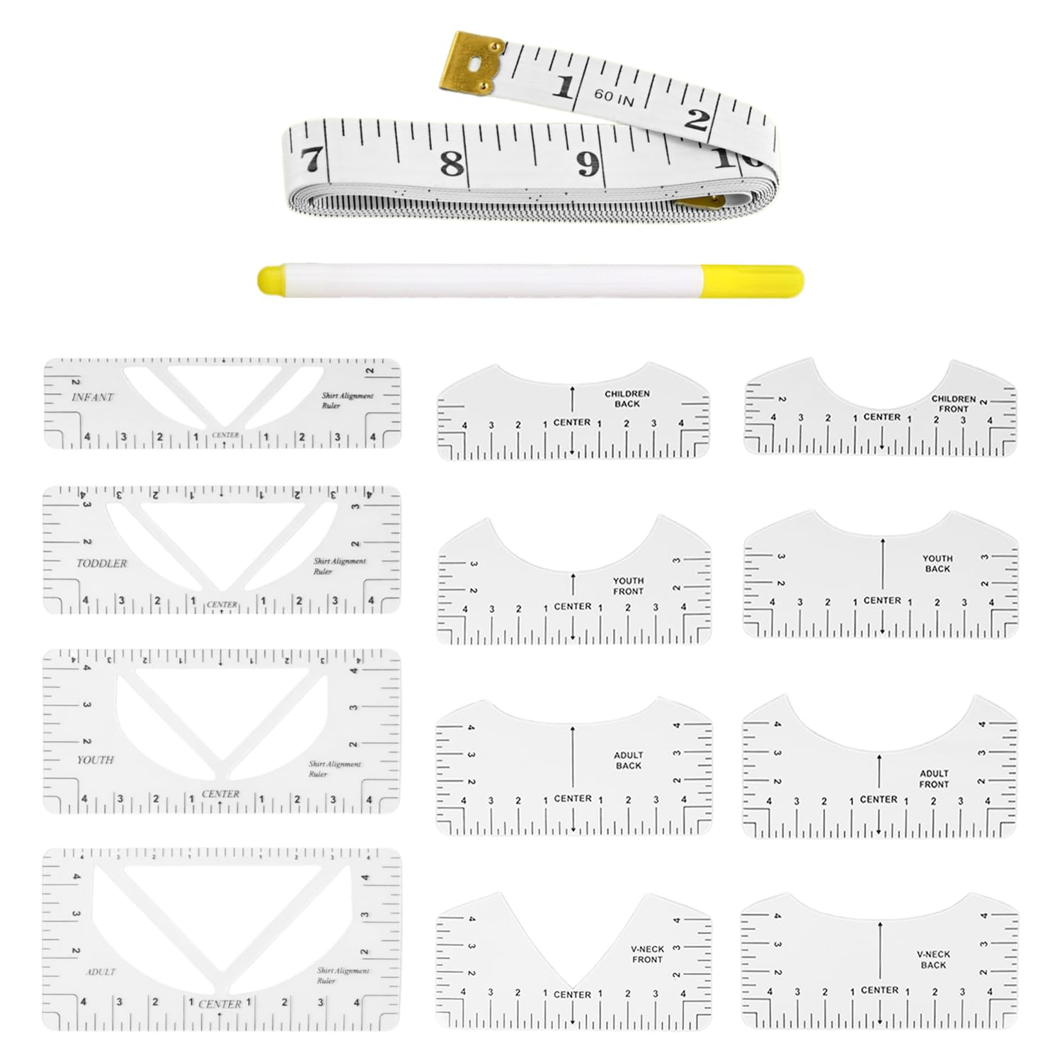 Kit 12 Règles Alignement T-Shirt - Guide Positionnement Motifs - PVC Souple