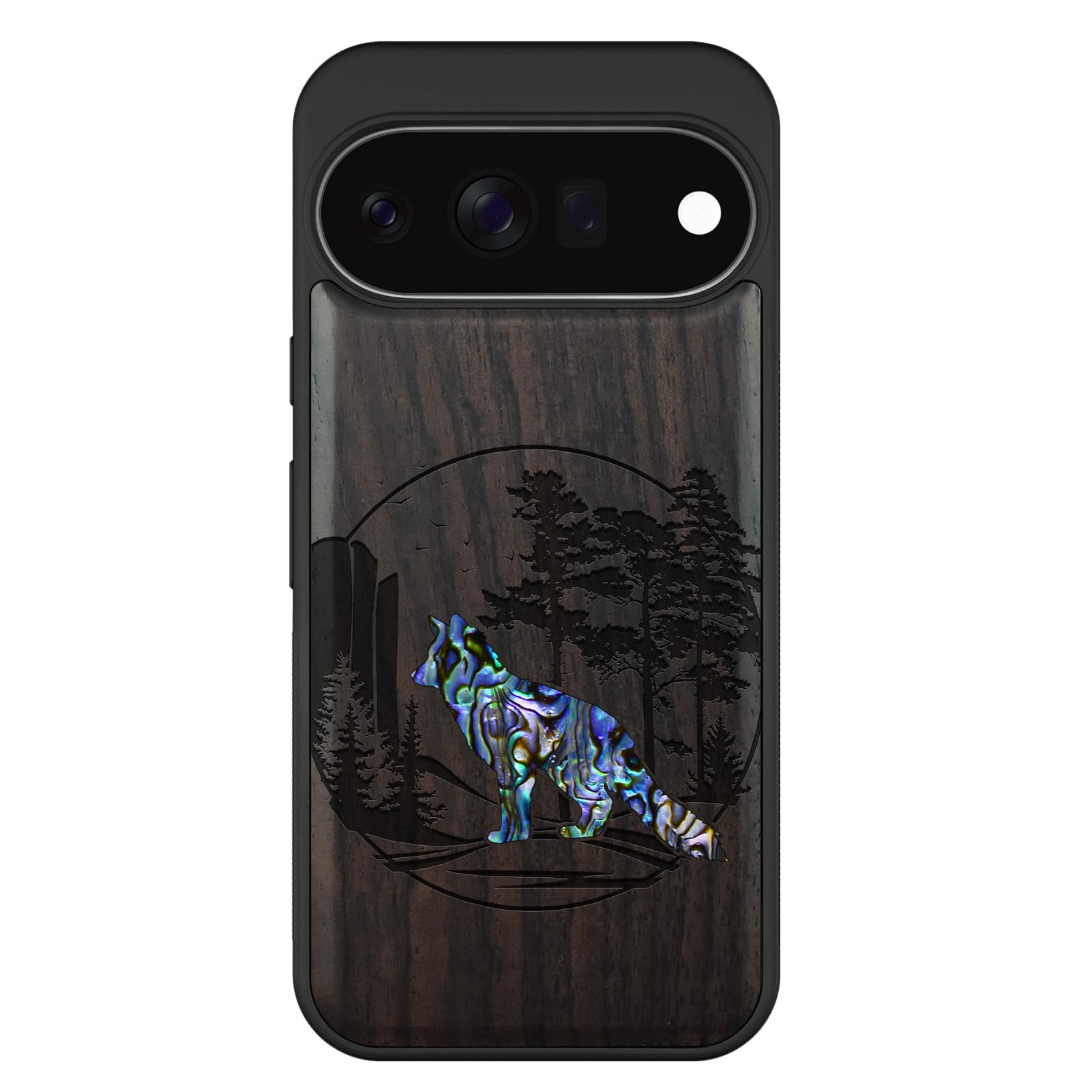 Carveit Madera Funda para Google Pixel 11 (Oscura-Zorro y Maderas)