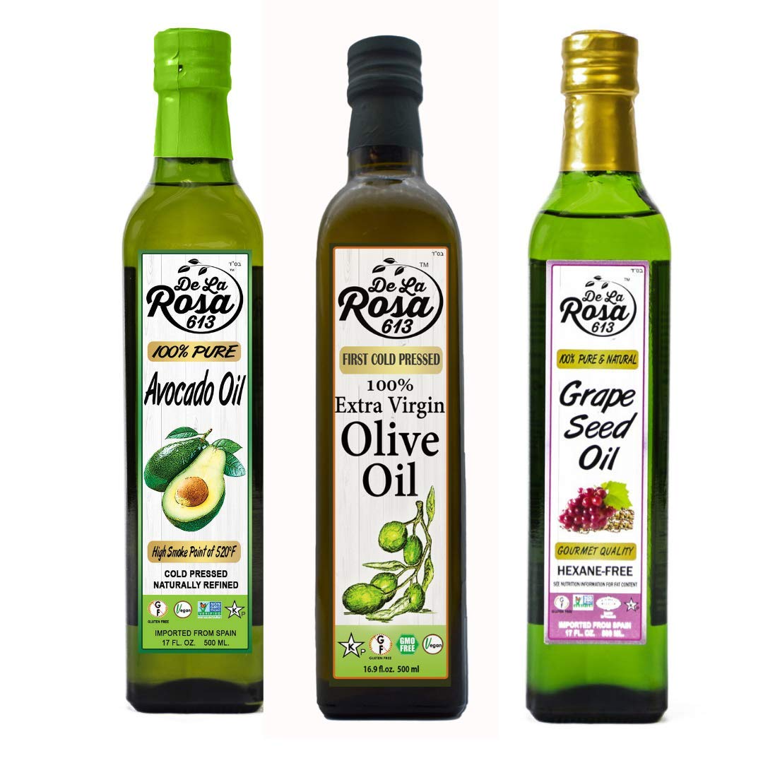 De La Rosa Grape Seed Oil & Extra Virgin Olive Oil, 100% Pure, Raw & Unfiltered, Vegan, Kosher, Non-GMO & Gluten Free, Great for Salad Dressings, Marinades & More 25.4 Oz (Pack of 2)