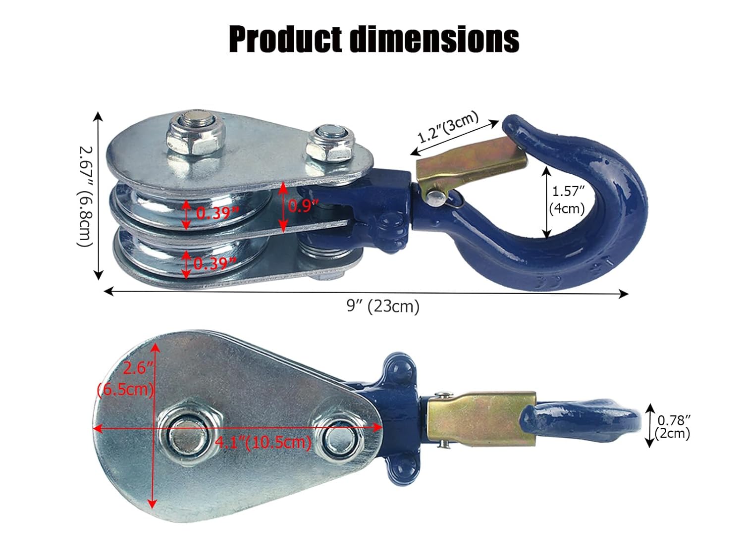 Double Pulley 1 Ton Snatch Block with Hook Heavy Duty Pulley Lifting Block for Wire Rope Traction Truck Small Lifting Trolley Winch Parts (Blue*2pcs)