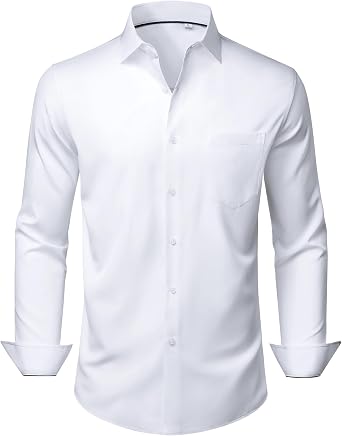 Mens Dress Shirts Stretch Long Sleeve Wrinkle Free Work Button Down Shirt