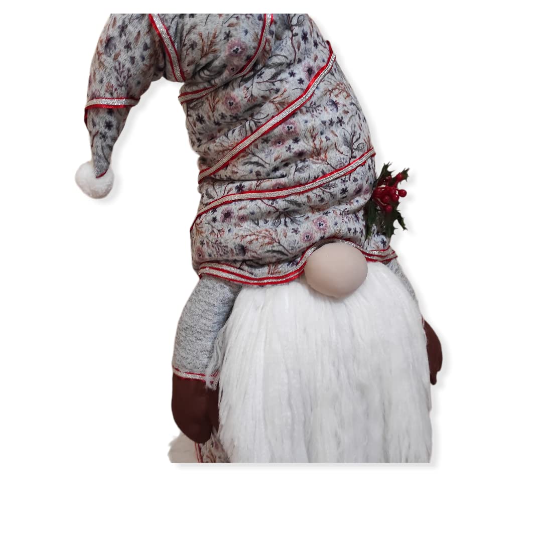 Gnomo Navidad o nomo con Patas largas de pie, Hecho a Mano con Telas y Relleno de Corcho y Acolchado de Tela