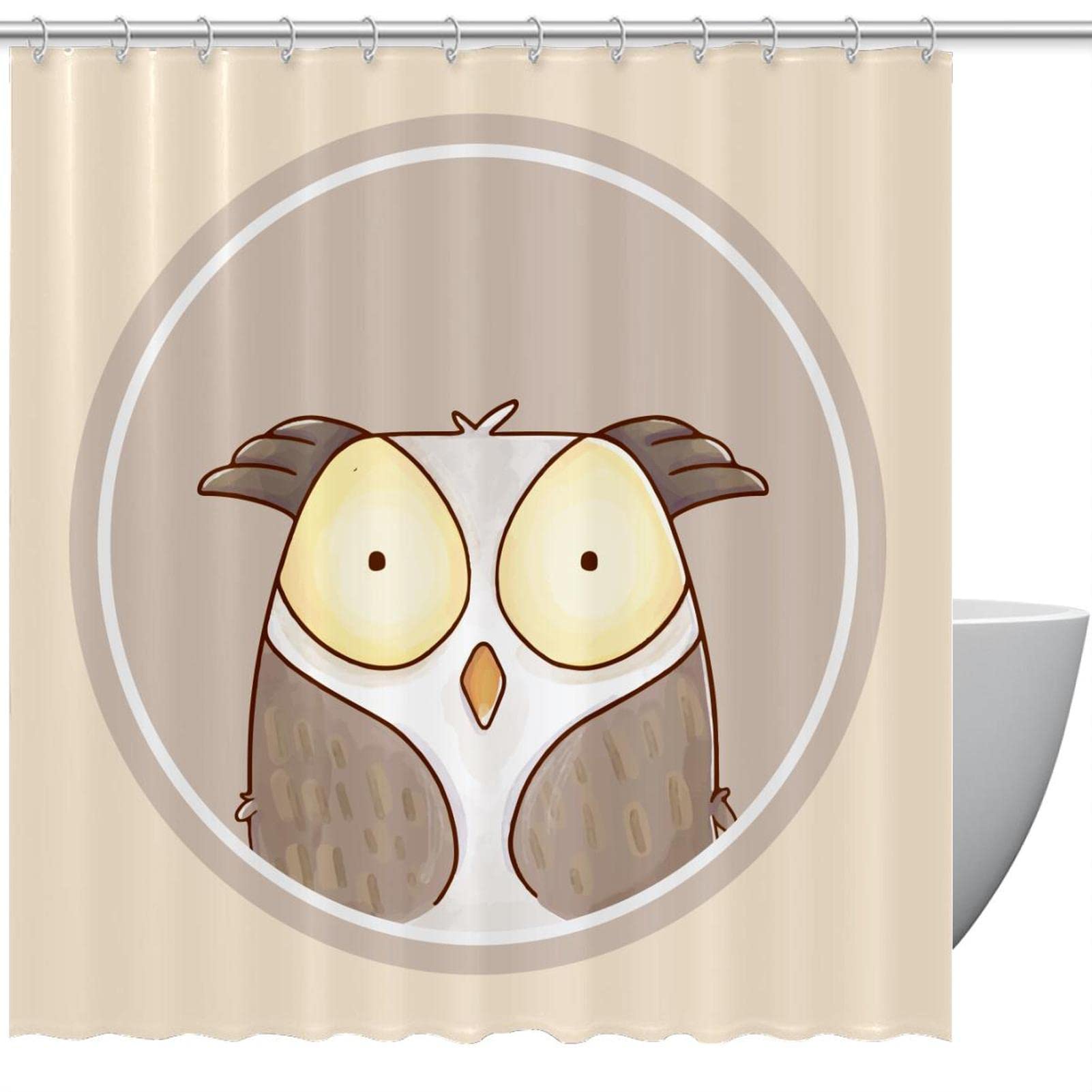 Rideaux de douche dessinés à la main hibou pour douche et baignoire