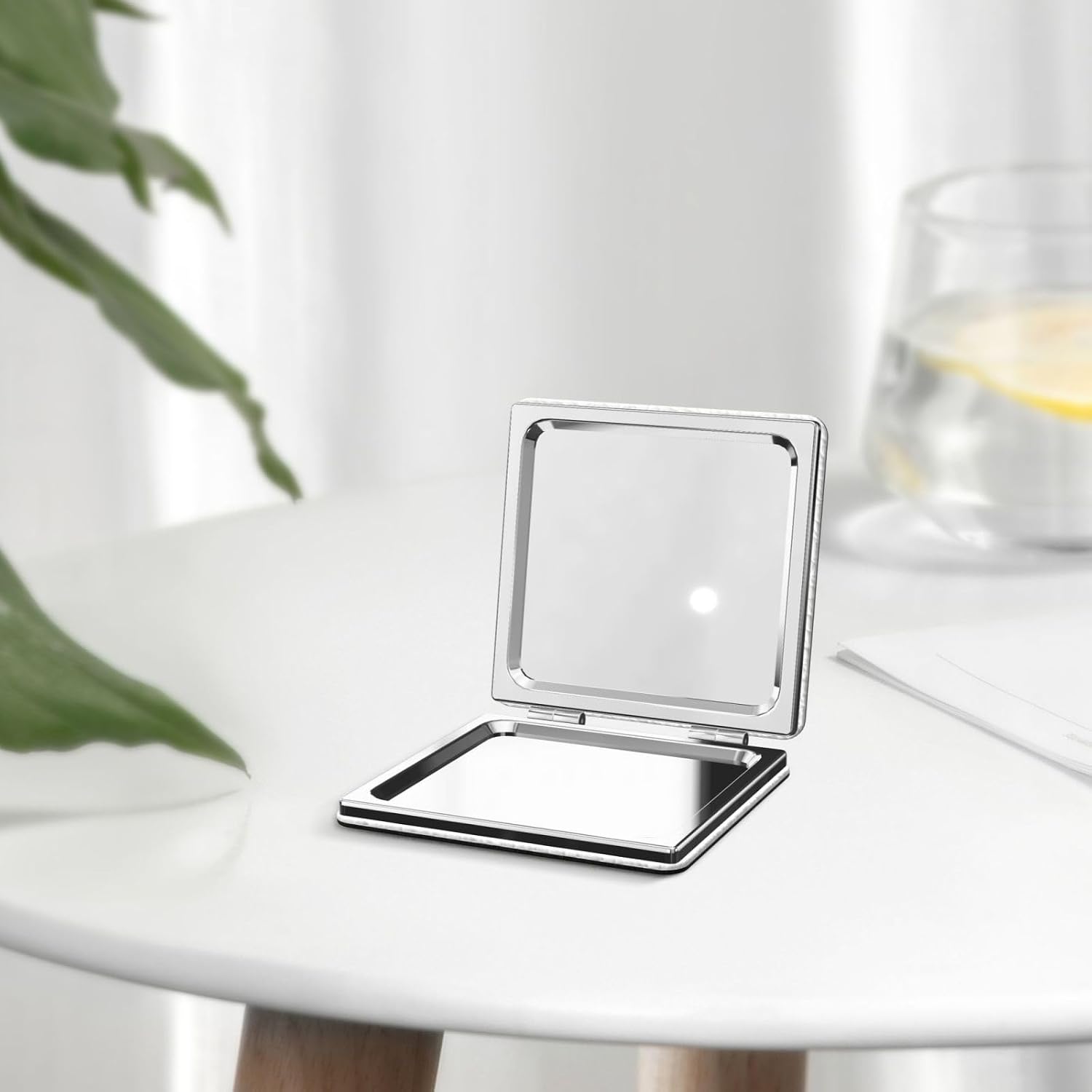 Sunflower Black Compact Mirror Small Travel Makeup Mirror 2X 1x Magnification Portable Folding Mirror Lightweight Metal Cosmetic Pocket Mirror for Women Gifts image 5