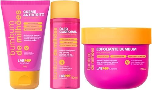 Kit Bumbum De Milhoes Creme Antiatrito E Foliculite + Esfoliante Corporal + Oleo Termo Labotrat