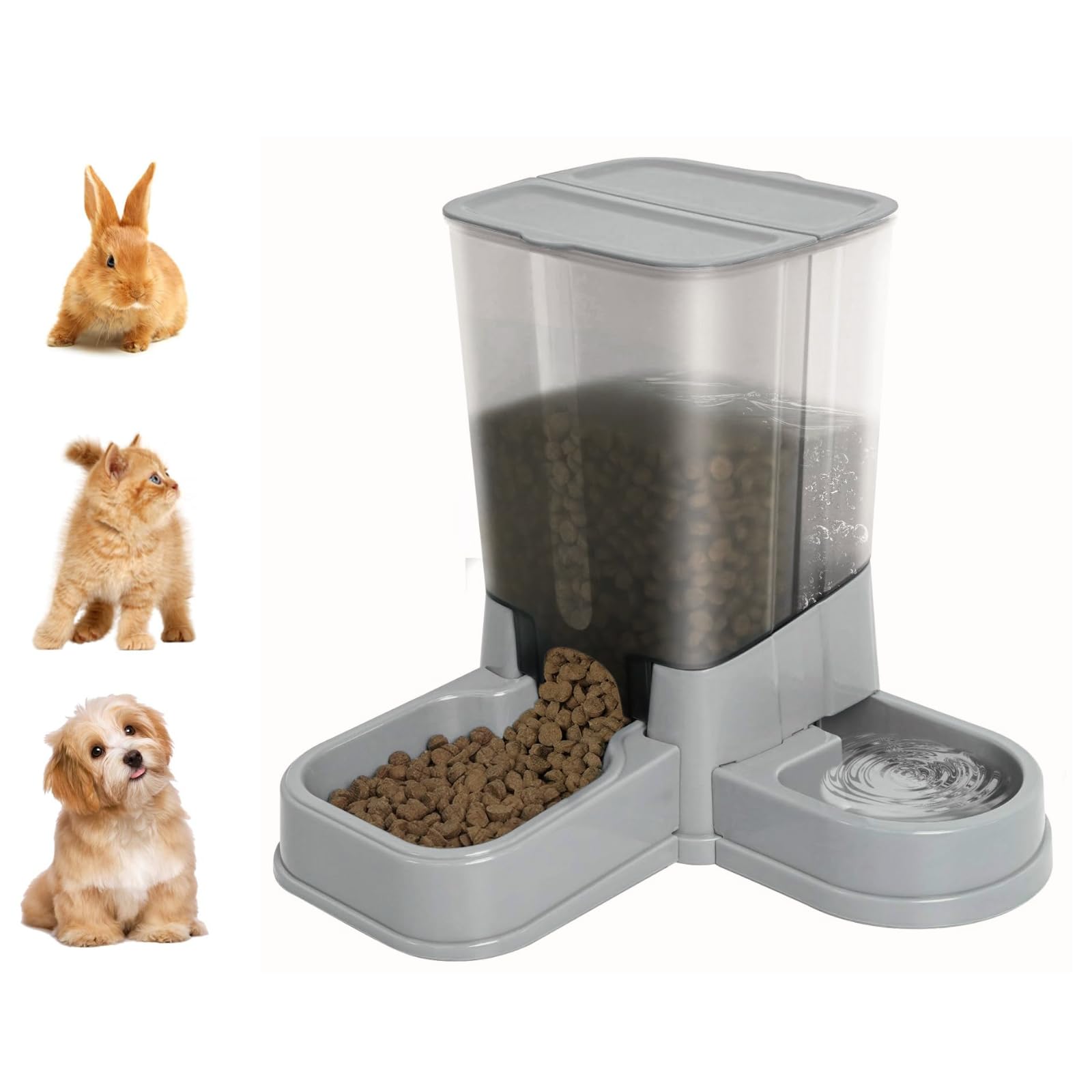 Automatischer Katzenfutterspender, 2-in-1 Abnehmbarer Schwerkraft-Futter- und Wasserspender für Katzen und kleine Hunde (Grau)