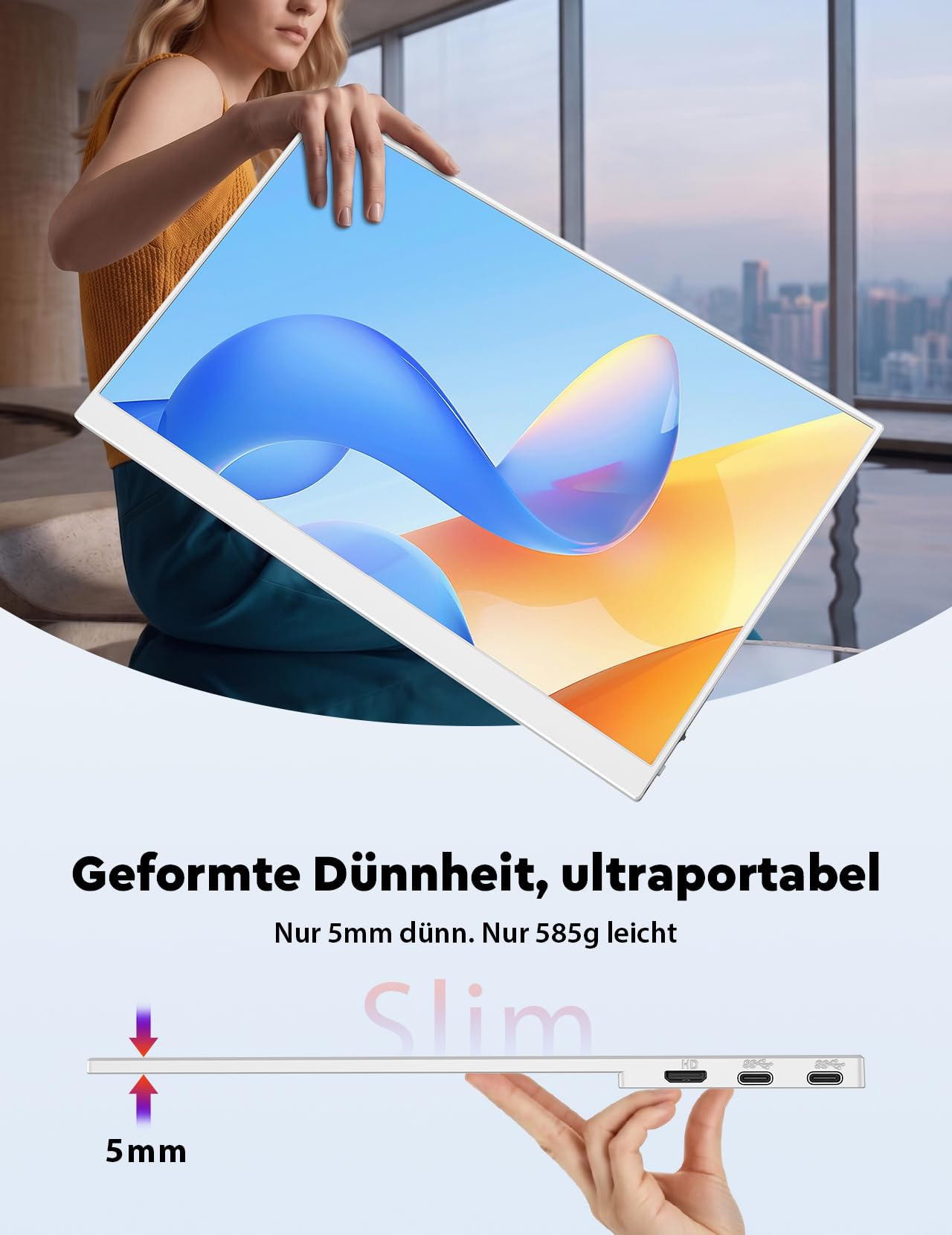 MAGICRAVEN Tragbarer Monitor, 15.6" 1080P FHD Laptop Bildschirm Erweiterung Monitore IPS, Portable Monitor mit Lautsprecher, Mobiler Monitor für Laptop/Handy/PS45/X-Bo mit HDMI/USB C & Metallständer