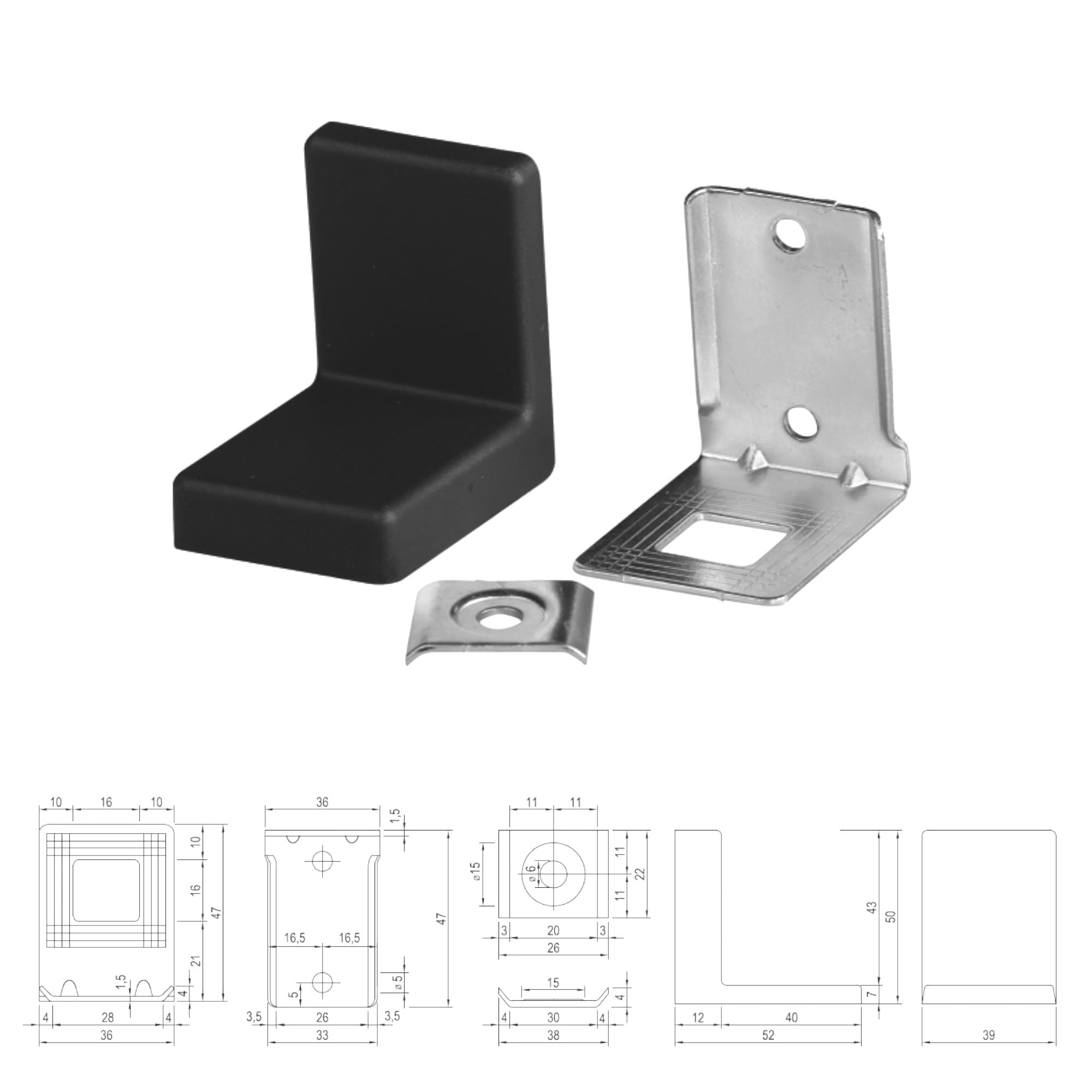 Image secondaire de Équerres de Fixation Métalliques 90° - Lot de 4 en Acier Noir