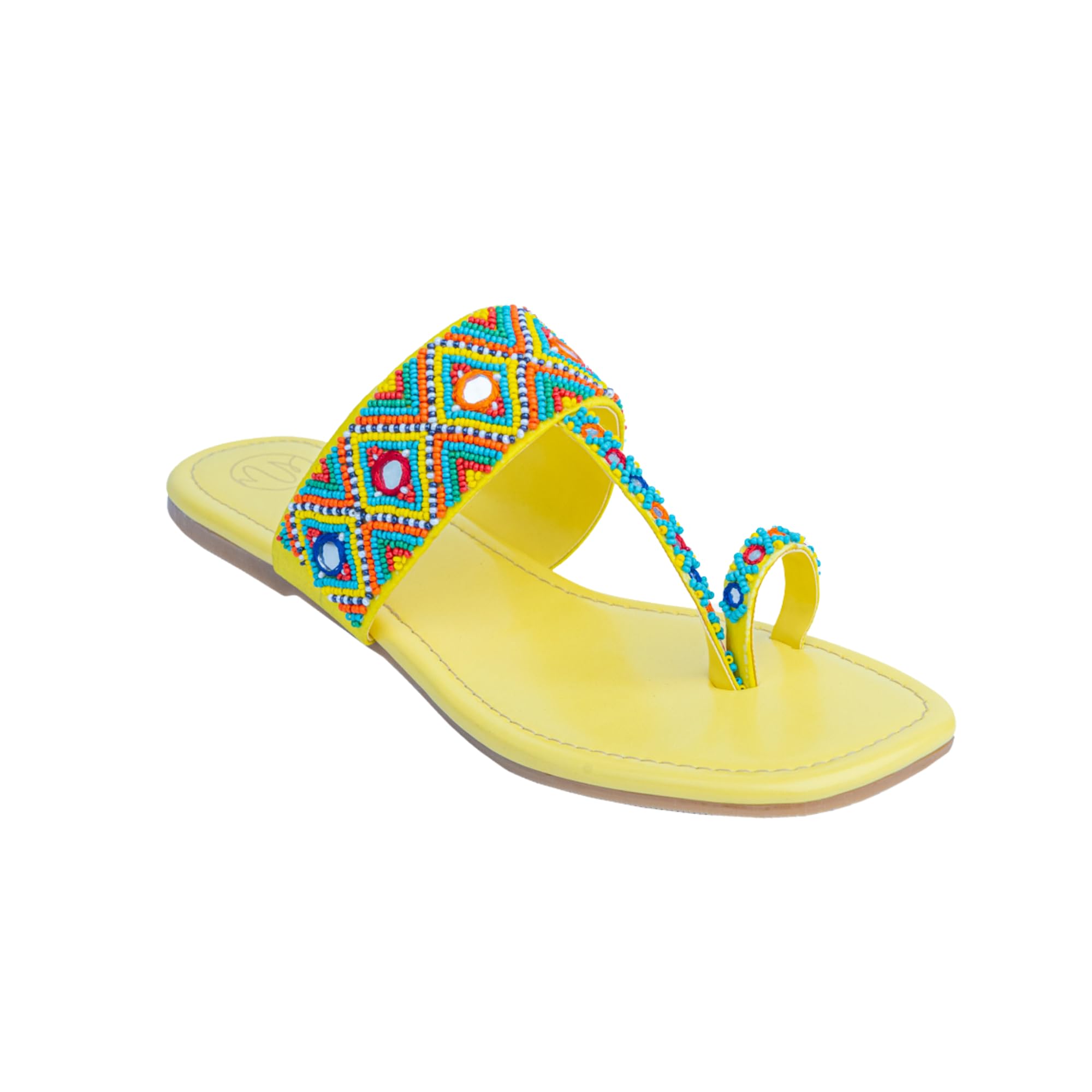 Women Yellow Embellished Ethnic One-Toe Flats |-image-40