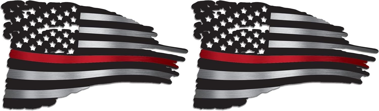 Rogue River Tactical Thin Red Line USA Tattered Waving Flag Metal Die Cut Tin Sign Wall Décor Man Cave Bar Firefighter Gift Fire Department (Pack of 2)