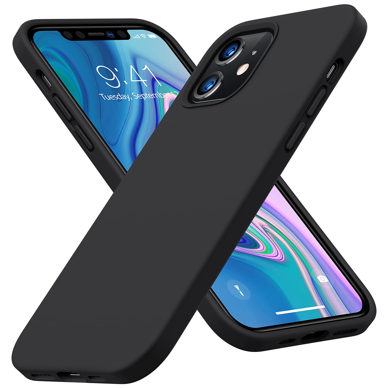 TORRAS Liquid Silicone iPhone 12 Case/iPhone 12 Pro Case, Silicone Shockproof Case with Silky Soft Touch and Anti-Scratch Microfiber Lining 6.1 Inch, Love Series, Graphite Black