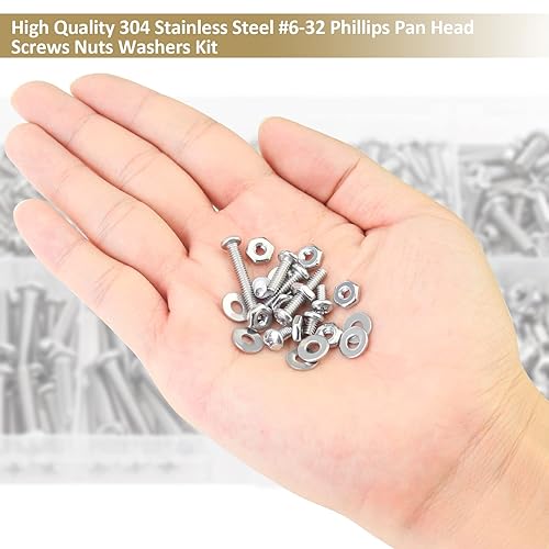 Miniatura 6 de Juego de 242 piezas #6-32x 316", 14", 516", 38", 12", 58", 34", 1", 1", Phillips Kit surtido de tuercas y arandelas de acero inoxidable 304, rosca