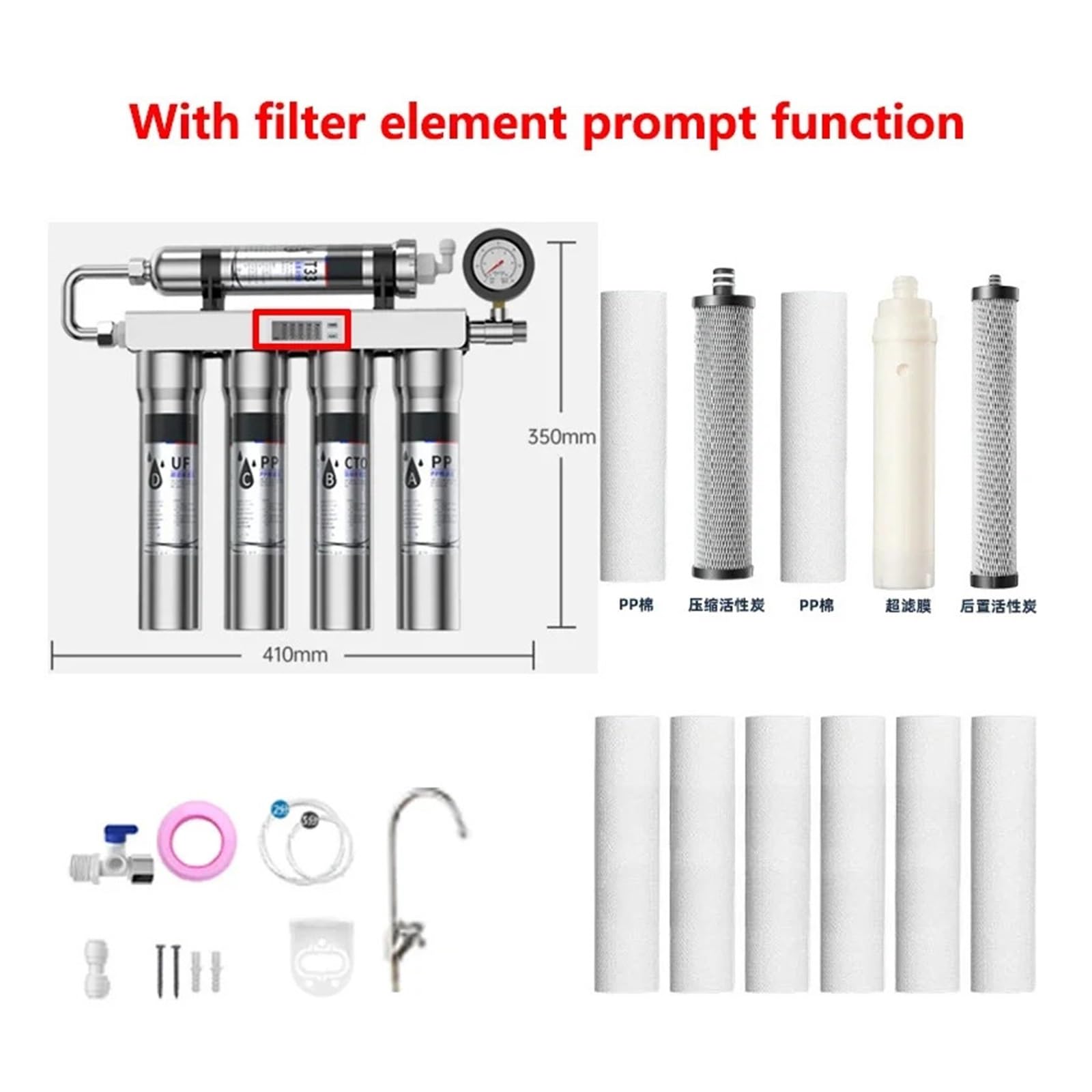 20mm 120L/h Domowy Kuchnia Ultrafiltracja Oczyszczacz Wody Z Kranem Ze Stali Nierdzewnej Bezpośredni Picie Kran Filtr Wody(Reminder)