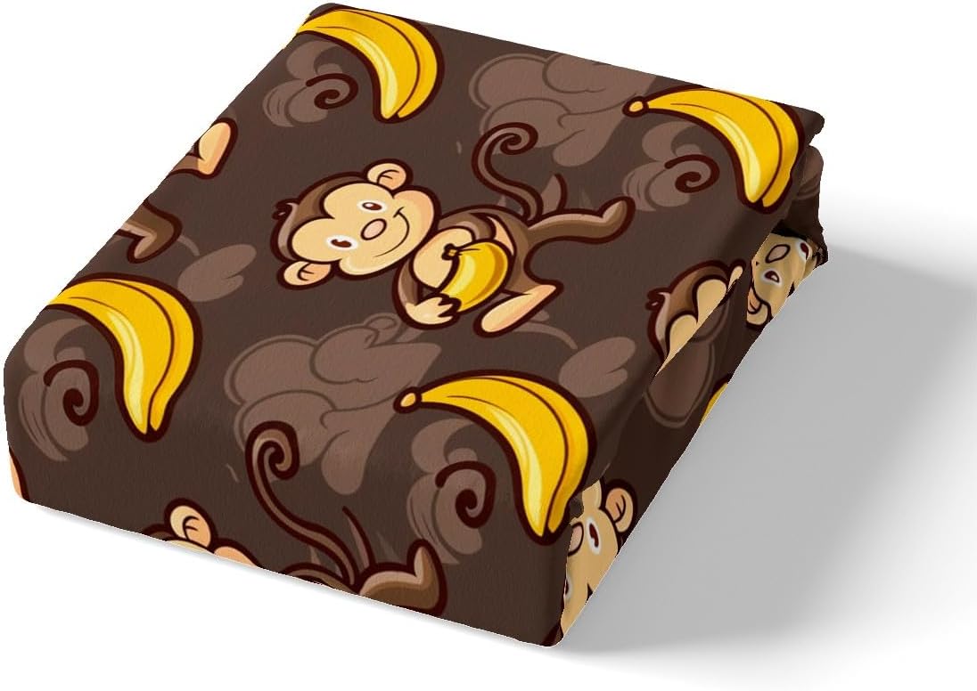 jejeloiu Monkey Bedding Set Full Size Kids Banana Comforter Cover for Boys Girls Teens Cute Cartoon Animals Duvet Cover Soft Lightweight Microfiber Room Decor,No Stuffing