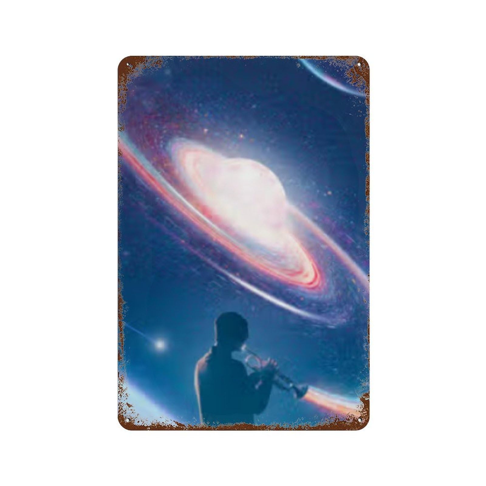 Space Symphony Celestial Concert Rust Effect Tin Sign 11.8"x7.9", Vintage Wall Decor for Garage, Pub Or Kitchen