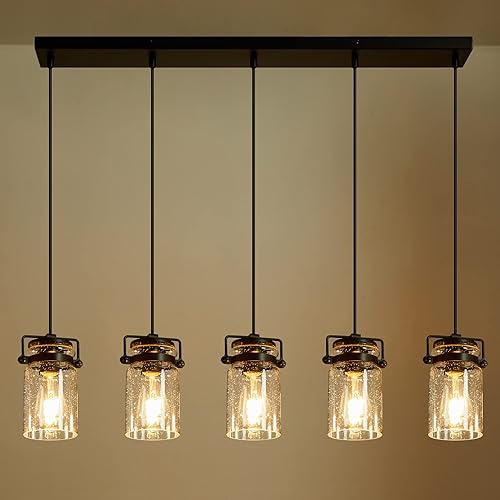 Miniatura 13 de Iluminación colgante para isla de cocina, lámpara colgante de cristal moderna lineal para comedor, 1 luz, lámpara colgante industrial para techo,